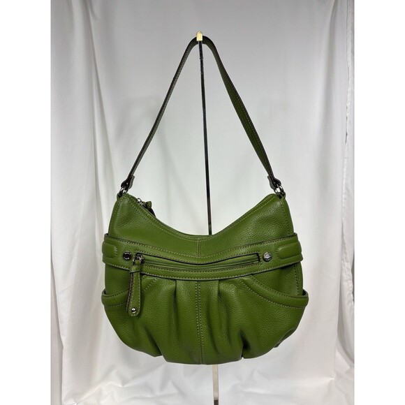 Tignanello Grass Kelly Green Leather Crescent Hobo Shoulder Bag Pockets - Picture 11 of 11